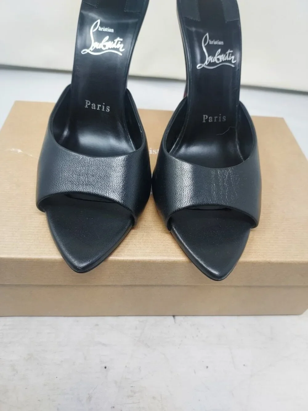 Christian Louboutin Black Miss Z Leather Mule Heel Sandal